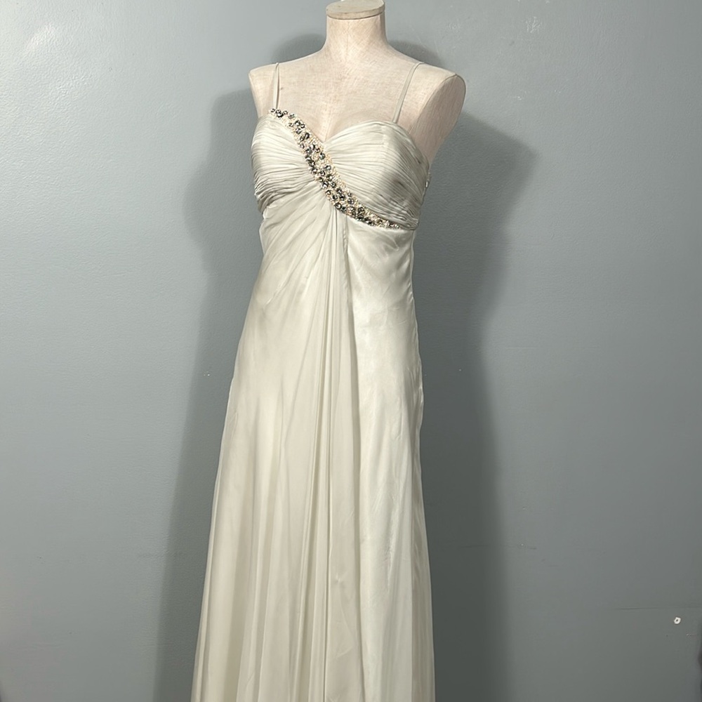 Morrell Maxie A Line Empire Beaded Stone Chest Maxi Evening Gown size 10- EUC